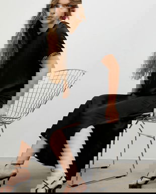 Answear.LAB rochie culoarea negru, midi, drept