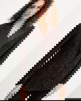 Luisa Spagnoli sacou culoarea maro, cu doua rânduri de nasturi, cu imprimeu, 542291