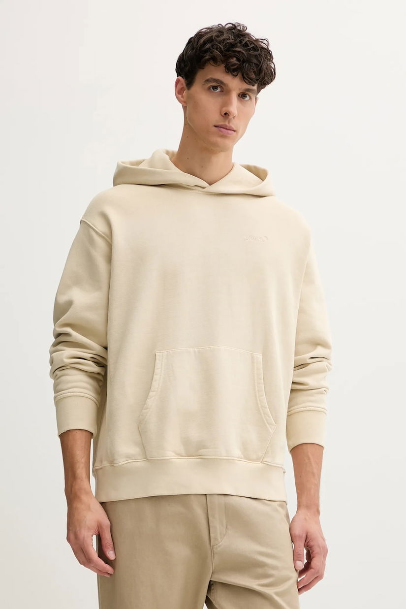 Levi's bluză culoarea bej, cu glugă, uni, A8435