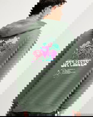 Levi's hanorac de bumbac culoarea verde, cu glugă, cu imprimeu, A2639