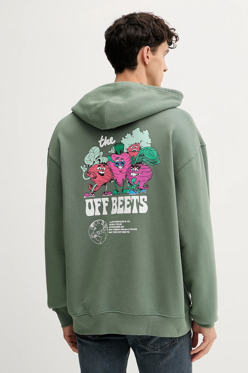 Levi's hanorac de bumbac culoarea verde, cu glugă, cu imprimeu, A2639