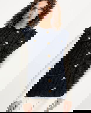 Luisa Spagnoli vestă de lână culoarea bleumarin, 100076