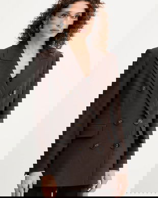 Luisa Spagnoli geacă de lână culoarea maro, cu două rânduri de nasturi, uni, 542410