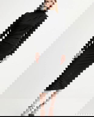 Fracomina rochie culoarea negru, midi, mulată, FS25WD2007W62601