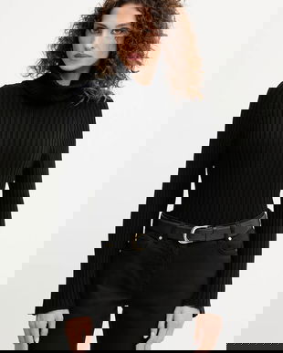 Luisa Spagnoli pulover de lână culoarea negru, cu guler, 100120