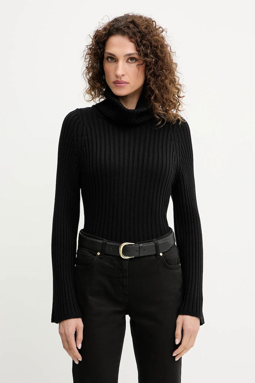 Luisa Spagnoli pulover de lână culoarea negru, cu guler, 100120