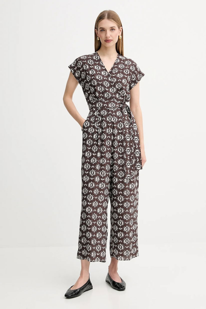 Weekend Max Mara combinezon de mătase ARIZONA culoarea maro, cu decolteu in v, 2525246021600