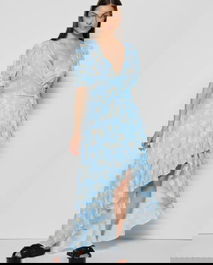 Bizuu rochie ISLAY midi, evazați, ISLAY BŁĘKITNY