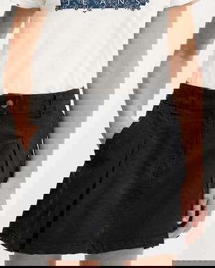 Tommy Jeans fustă din bumbac culoarea negru, mini, evazați, DW0DW21137