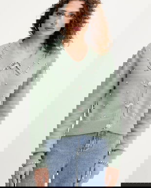 Silvian Heach cardigan din amestec de cașmir NOLLEY culoarea verde, GPA25222CD