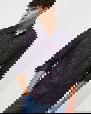 Medicine cămașă din bumbac culoarea albastru marin, cu guler clasic, regular