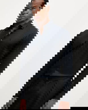 Trussardi cămașă culoarea negru, cu guler clasic, slim, 5004N000006N