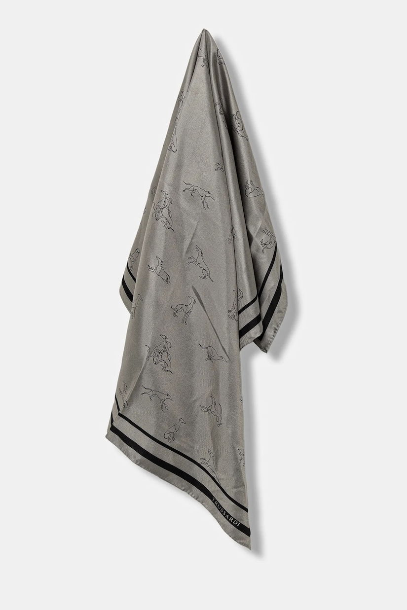 Trussardi eșarfă de mătase culoarea gri, cu imprimeu, S074C000004N