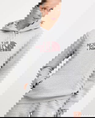 The North Face bluză Drew Peak culoarea gri, cu glugă, cu imprimeu, NF0A89EHFB31