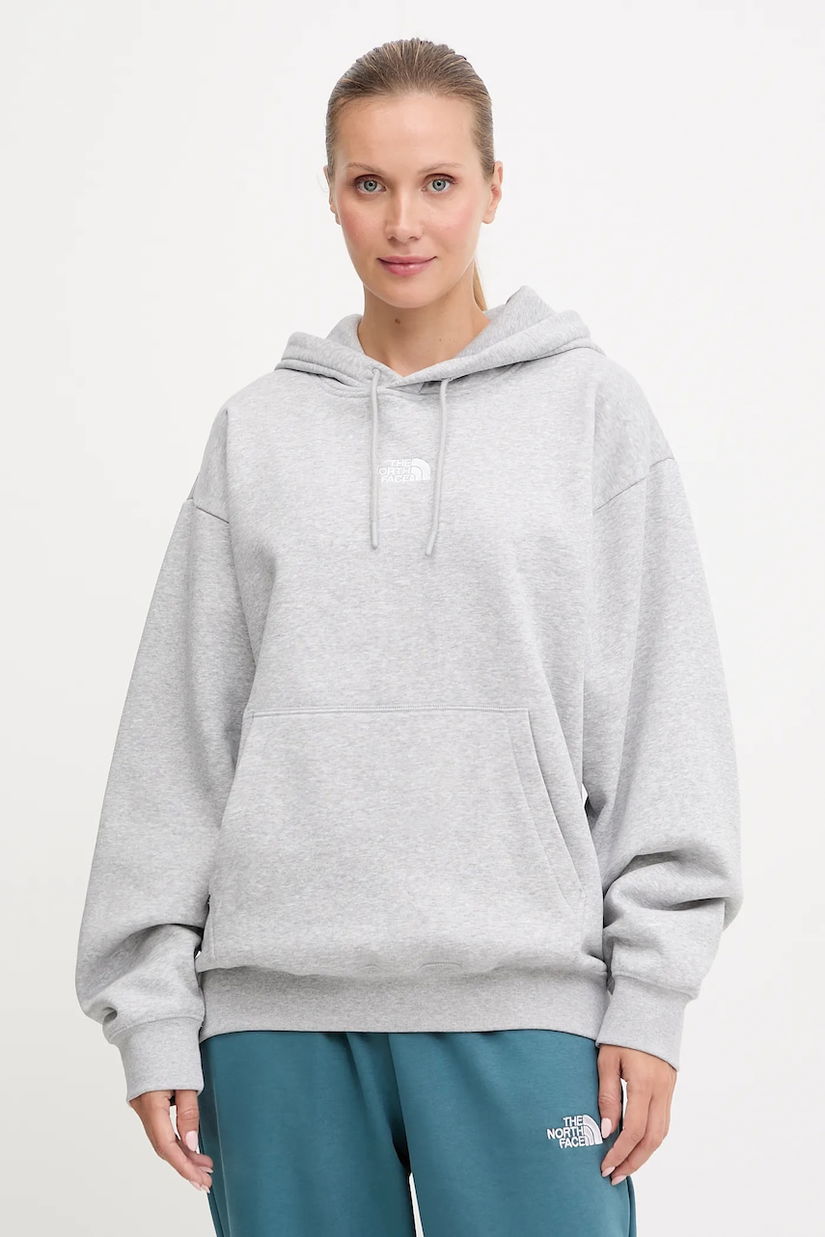 The North Face bluză Essential culoarea gri, cu glugă, melanj, NF0A89ENDYX1