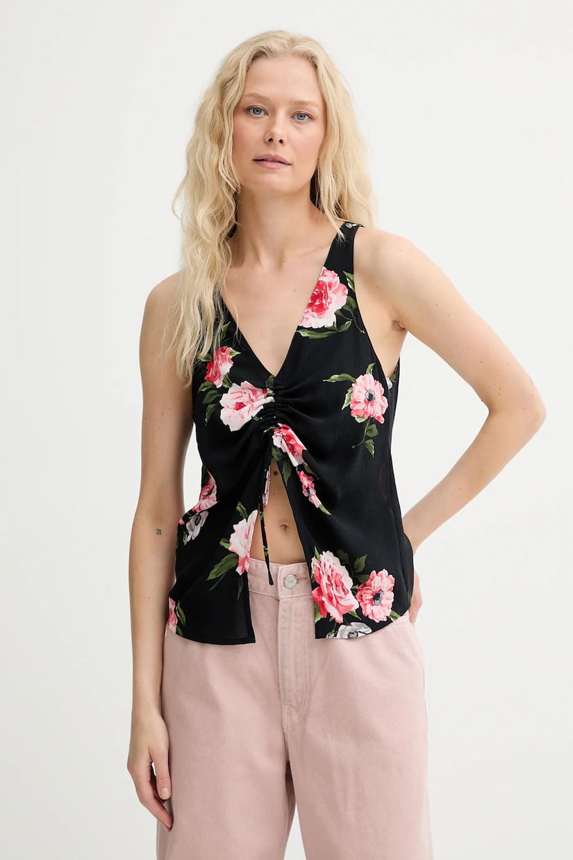 Renewed bluză din bumbac creative upcycling culoarea negru, cu imprimeu, Renewed INTU x Answear