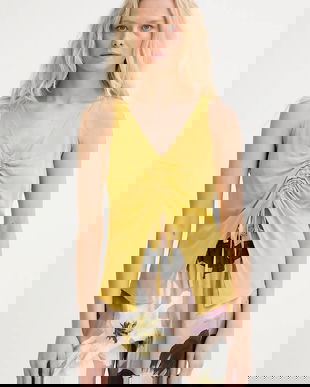 Renewed bluză creative upcycling culoarea galben, uni, Renewed INTU x Answear