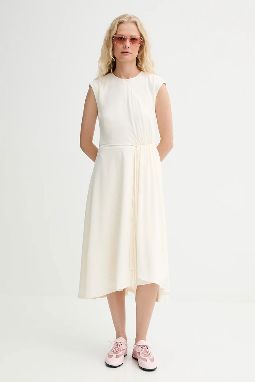 Renewed rochie creative upcycling culoarea bej, midi, evazati, Renewed INTU x Answear