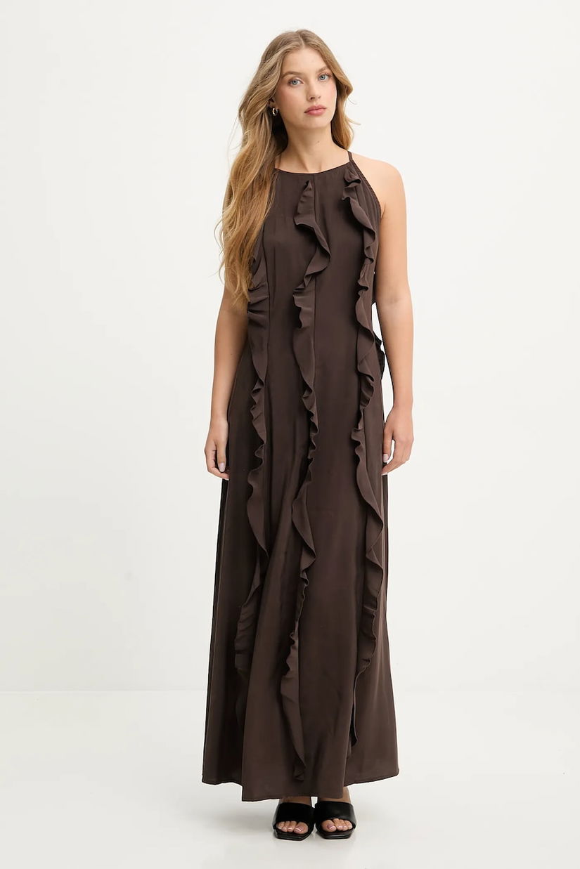 Answear.LAB rochie culoarea maro, maxi, drept