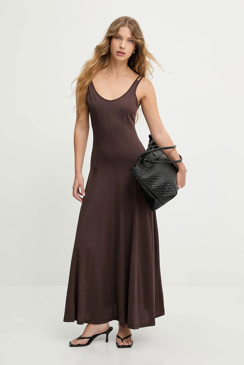 Answear.LAB rochie din bumbac culoarea maro, maxi, evazati