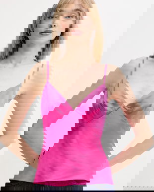 FROM FUTURE bluză de mătase femei, culoarea roz, uni, WTO02543