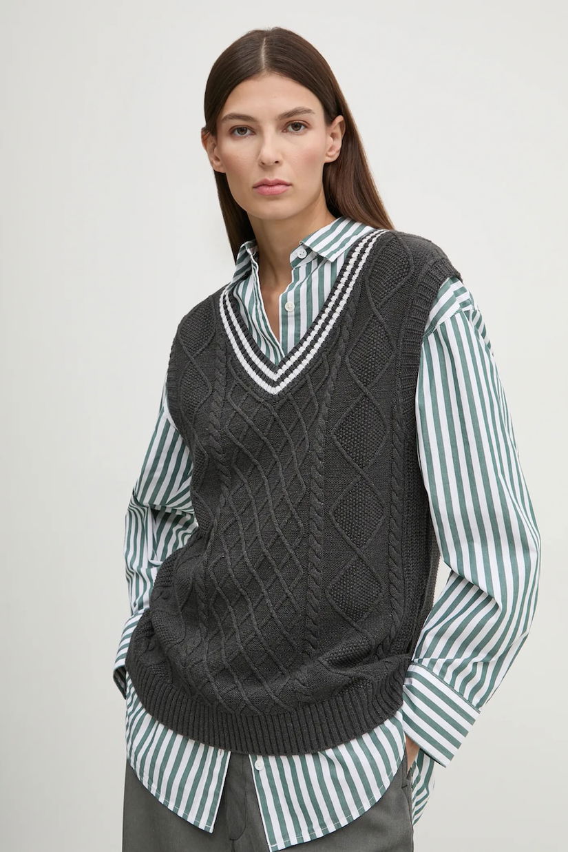Renewed vestă Creative Upcycling femei, culoarea gri deschis, Renewed INTU x Answear