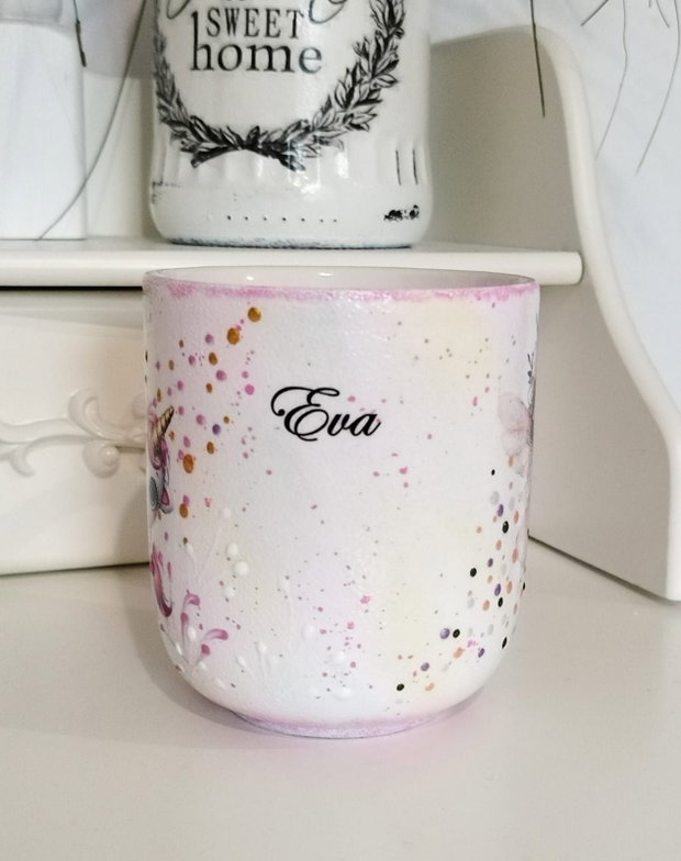 Cana decorata manual cu unicorn