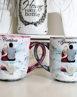 Set 2 cani decorate pentru cuplu