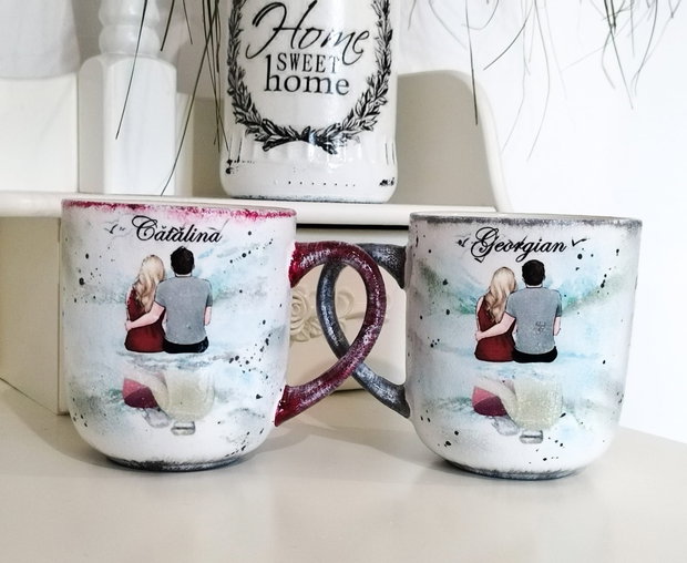 Set 2 cani decorate pentru cuplu