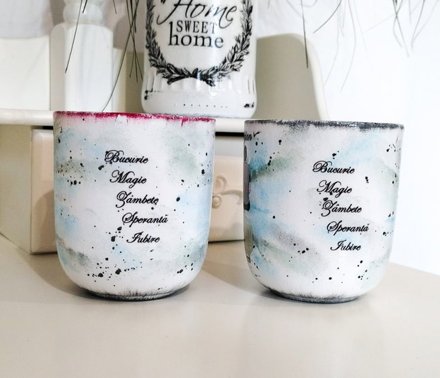Set 2 cani decorate pentru cuplu