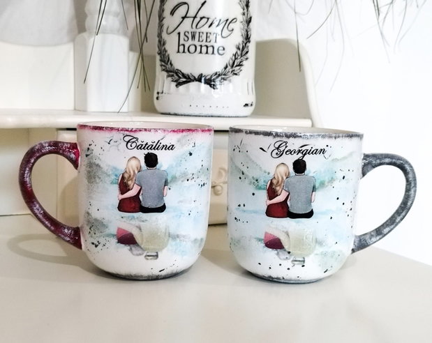 Set 2 cani decorate pentru cuplu