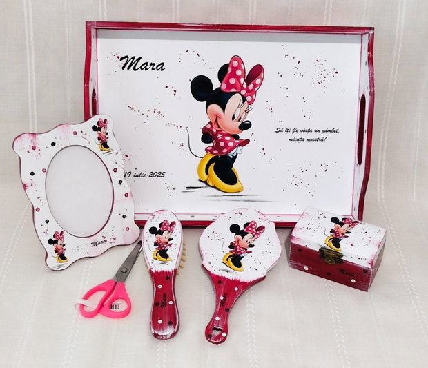 Tavita/set de mot fetita Minnie in rochita rosie