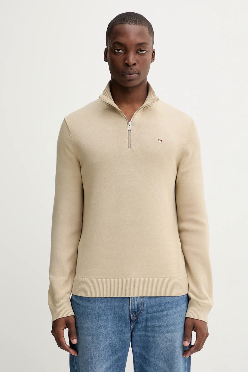 Tommy Jeans pulover de bumbac culoarea bej, light, cu turtleneck, DM0DM21654