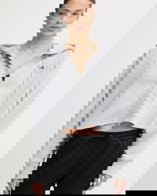 adidas by Stella McCartney hanorac de antrenament culoarea gri, cu glugă, cu imprimeu, JW4689