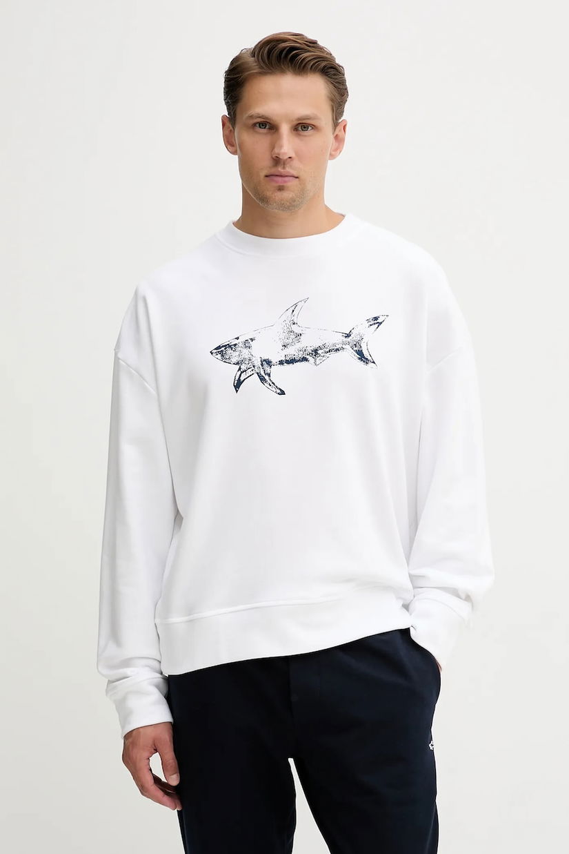 Paul&Shark hanorac de bumbac Knitwear culoarea alb, cu imprimeu, 15311848