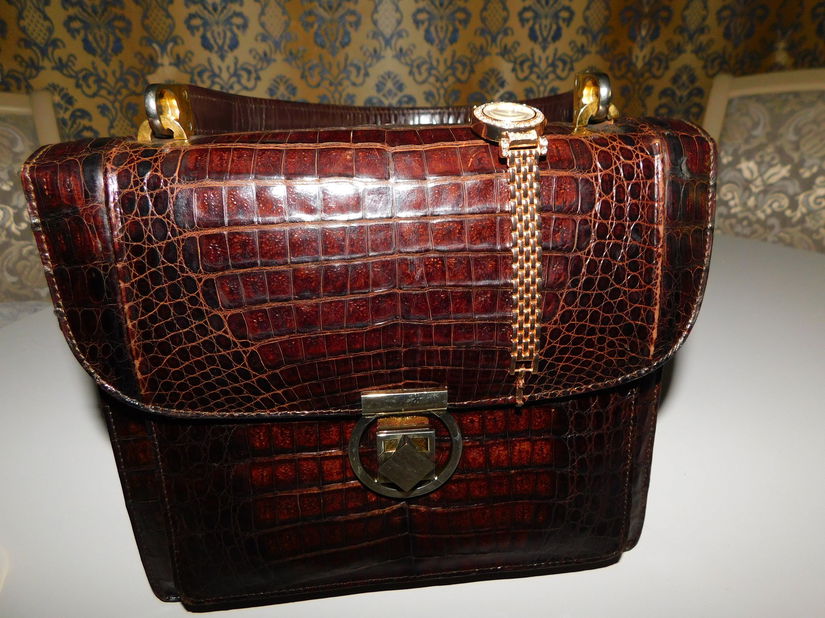 Poseta vintage piele exotica Perez Valencia , ceas  nou elegant , cadou