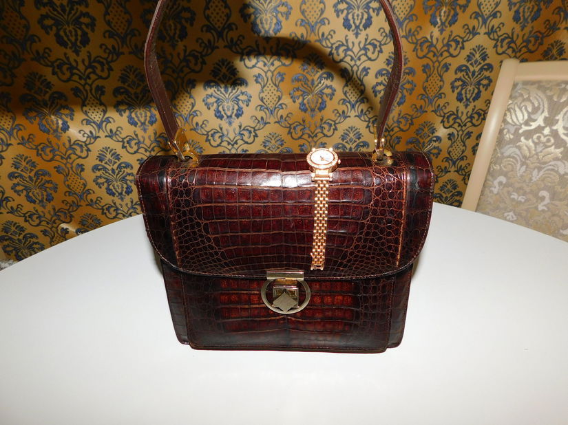 Poseta vintage piele exotica Perez Valencia , ceas  nou elegant , cadou