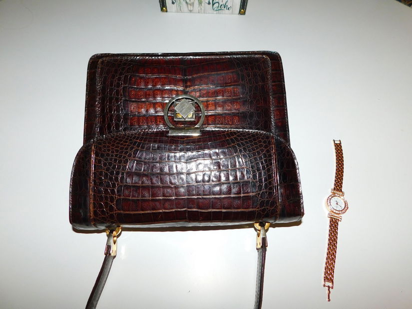Poseta vintage piele exotica Perez Valencia , ceas  nou elegant , cadou