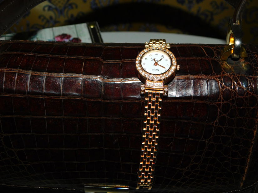 Poseta vintage piele exotica Perez Valencia , ceas  nou elegant , cadou