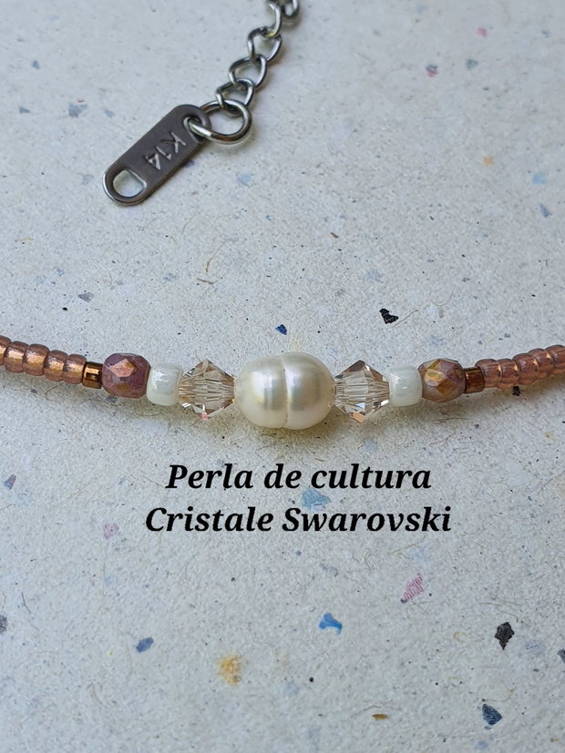 Choker nud cu perlă de cultură și cristale Swarovski