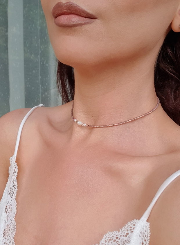 Choker nud cu perlă de cultură și cristale Swarovski