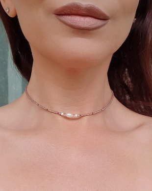 Choker nud cu perlă de cultură și cristale Swarovski