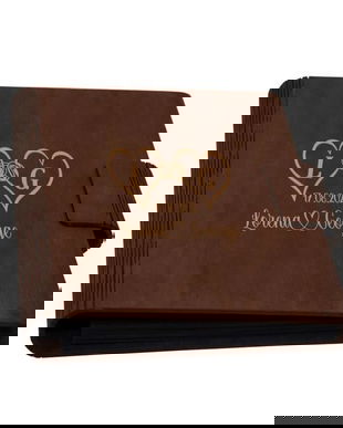 Guestbook de nunta, inimi, Album foto din lemn personalizat, Maro, A5, Piksel, pix si lipici stick inclus