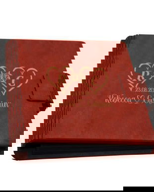 Guestbook de nunta, inimi, Album foto din lemn personalizat, Rosu, A5, Piksel, pix si lipici stick inclus