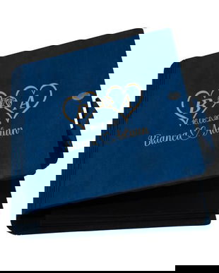 Guestbook de nunta, inimi, Album foto din lemn personalizat, Albastru, A5, Piksel, pix si lipici stick inclus
