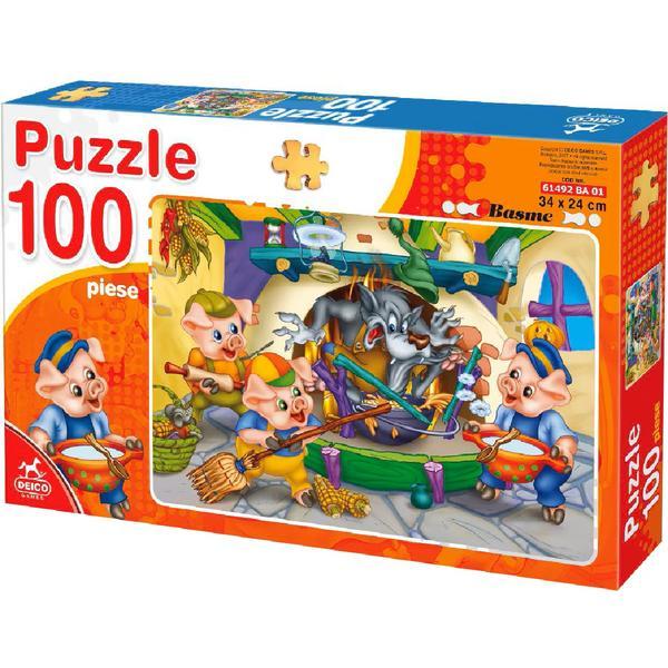 Puzzle 100. Basme: Cei trei purcelusi