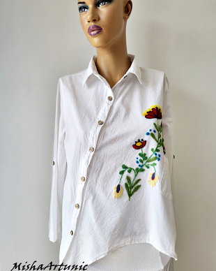 Camasa din bumbac cu motiv floral impaslit