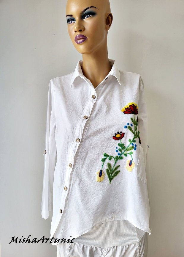 Camasa din bumbac cu motiv floral impaslit