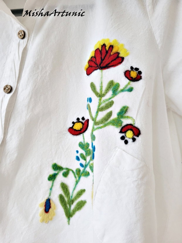 Camasa din bumbac cu motiv floral impaslit