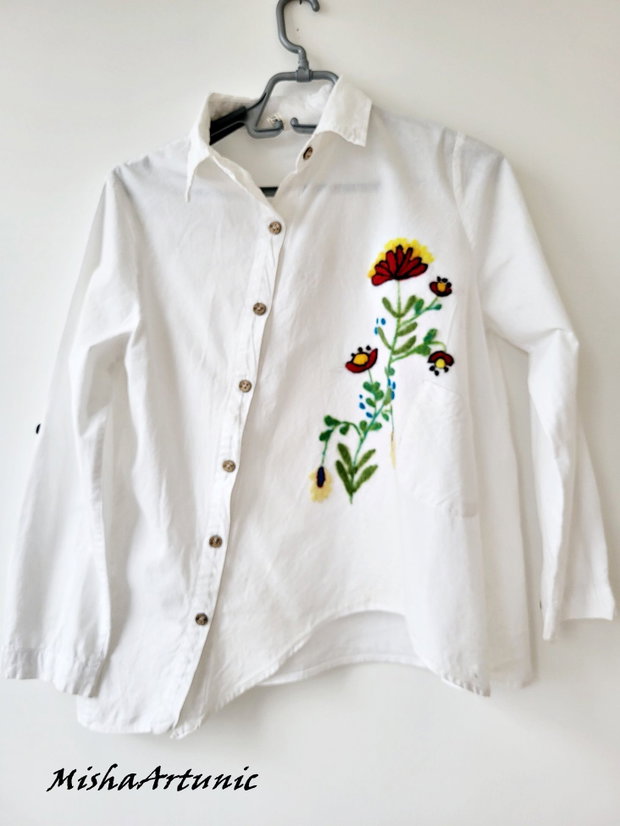 Camasa din bumbac cu motiv floral impaslit